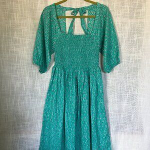 Dilli Grey Maxi Dress Size 10 Smocked bodice Tie Back